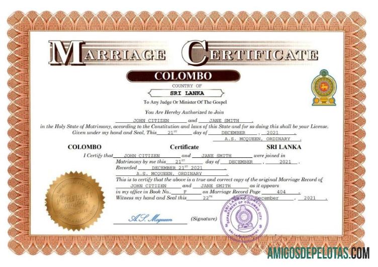 Em branco modelo Word e PDF de certidão de casamento do Sri Lanka,